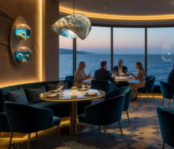 Interijer modernog casino restorana AtelSea uz more