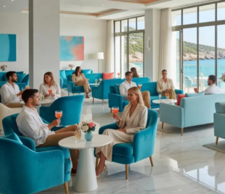 Lounge zona AtelSea restorana s pogledom na more i opuštenom atmosferom